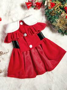 PETSIN 1pc Warm Fleece Sleeveless Dog/Cat Christmas Dress, Outfit Suitable For Pets - Red - View 9