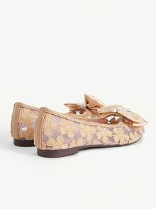 CUCCOO CHICEST Round Toe Bow Cute Lady Flat Shoes Transparent Mesh Flower Apricot Commuter Flat Shoes Doudou Shoes - Apricot - View 5