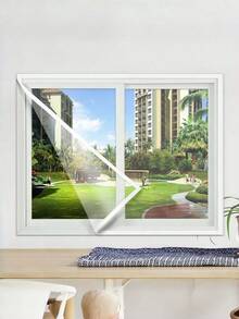 1pc White Self-Adhesive Window Screen, No-Drill Mosquito Net With Hook & Loop, Fiberglass Mesh Insect Barrier, Easy Install DIY Door Window Net For Home - White - View 2