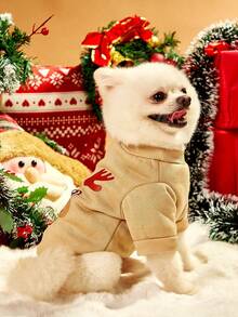 PETSIN 1 Piece Cute Deer Pattern Printed Pet Khaki Thick, Warm, Soft And Comfortable Pet Clothing - Multicolor - View 6