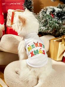 PETSIN 1pc Merry Christmas Graphic Print White Dog Tank Top - Multicolor - View 5