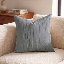 Veyra Day 1pc/2pcs All-Season Vertical Textured Chenille Throw Pillow Covers, Solid Color Striped Square Cushion Cases, Neutral Minimalist Farmhouse Boho Decor For Sofa Bedroom Bay Window Homestay, Pillow Insert Not Included - Grey - View 16