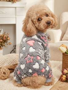 PETSIN 1pc Pet Cat Dog Fleece Warm Heart & Star Print Flannel Jumpsuit - Multicolor - View 3