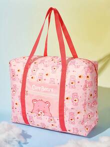 SHEIN X Care Bears 卡通熊可折疊旅行托特包，大容量聚酯纖維手提包，附行李箱套筒，可折疊設計，適合旅行、商務攜帶衣物與日常用品 - 藕粉色 - 查看 4
