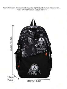 Astronaut Pattern Backpack, Large Capacity Zipper Closure School Bag, Adjustable Shoulder , Short Trip Bag, , Ideal For Daily Use, Outings, Travel, School, And Back To - Multicolor - View 2