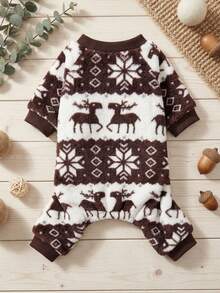 PETSIN 1pc Pet Cat Dog Brown Fleece Warm Deer Print Flannel Jumpsuit - Multicolor - View 1