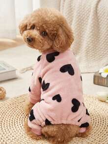 PETSIN 1 Pet Cat/Dog Pink Sherpa Wool Warm Printed Flannel Jumpsuit, Universal Size - Multicolor - View 2