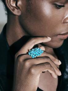 Noxbound Silver Beaded Turquoise Niche Ring - Silver - View 5