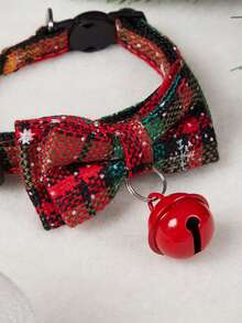 PETSIN Christmas Plaid Ribbon Bells Pet Collar - Red - View 6