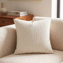 Cirelle 1pc/2pcs All-Season Vertical Textured Chenille Throw Pillow Covers, Solid Color Striped Square Cushion Cases, Neutral Minimalist Farmhouse Boho Decor For Sofa Bedroom Bay Window Homestay, Pillow Insert Not Included - White - View 12