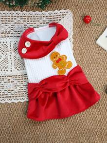 PETSIN Christmas Gingerbread Dog Dress Cute Bow Pet Holiday Costume Winter Outfit For Small Cat Puppy - White - View 7