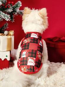 PETSIN 1pc Christmas Style Pet Vest, Classic And Eye-Catching Red And Black Checkered Pattern, Featuring Cute And Fun Patterns Such As Santa Claus, Reindeer, Snowman, Etc. It Is Skin Friendly, Breathable And Sleeveless Pet Vest - Multicolor - View 3