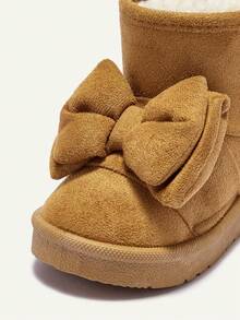 Cozy Pixies Girls Camel Cute Simple Bow Decor Round Toe Flat Comfortable Casual Slip-On High-Top Fleece Lined Warm Winter Snow Boots - Camel - View 5
