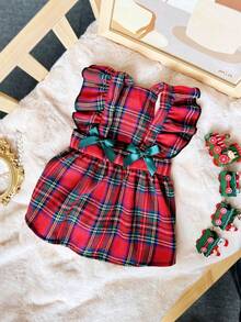 PETSIN Christmas Pet Dress - Festive Xmas Skirt With Bowknot For Dogs & Cats, Cute Holiday Party Costume - Red - View 3