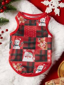 PETSIN 1pc Christmas Style Pet Vest, Classic And Eye-Catching Red And Black Checkered Pattern, Featuring Cute And Fun Patterns Such As Santa Claus, Reindeer, Snowman, Etc. It Is Skin Friendly, Breathable And Sleeveless Pet Vest - Multicolor - View 2