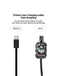 Rick and Morty X SHEIN 3Pcs Mobile Phone Data Cable Protective Case Is Suitable For IPhone Charging Cable Data Cable Protective Case (Excluding Data Cable) - Black - View 4