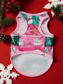 PETSIN 1pc Pink Edge Splicing Pink Green Stripe Tank Top, Santa Claus/Christmas Tree/Snowman Elements Gather For Christmas Pet Skin Friendly Breathable Tank Top - Multicolor - View 9