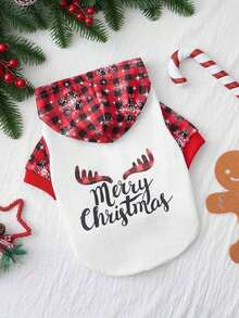 PETSIN 1pc Pet Christmas Plaid Letter Print Hooded Sweatshirt - Multicolor - View 4