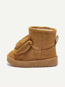Cozy Pixies Girls Camel Cute Simple Bow Decor Round Toe Flat Comfortable Casual Slip-On High-Top Fleece Lined Warm Winter Snow Boots - Camel - View 3