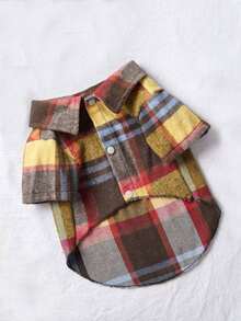 PETSIN 1pc Christmas Pet Plaid Fleece Patchwork Shirt, Warm For Autumn/Winter - Multicolor - View 7