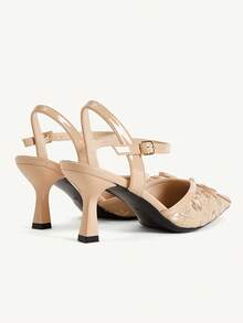 CUCCOO CHICEST Women's Embroidery Floral Slingback Heels, Bow Decor Pointed Toe Mesh Stiletto Sandals, Elegant Backless High Heels For Daily Wedding Party - Apricot - View 6