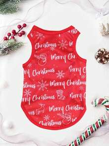 PETSIN 1pc Christmas Letter Print Pet Breathable Vest - Multicolor - View 8