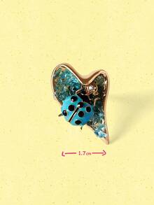 Popjeli Asymmetrical Love Enamel Ladybug Ring, Broken Crystal Pearl Niche Cute Ring - Gold - Blue - View 10