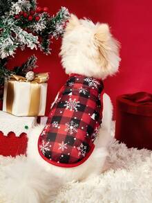 PETSIN 1pc Christmas Style Pet Vest, Classic Red Herringbone Pattern Super Skin Friendly, Scattered Snowflakes And Christmas Tree Pattern Pet Sleeveless Breathable Vest - Multicolor - View 5