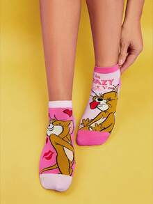 TOM & JERRY X SHEIN 2 双粉色浪漫爱心短袜，白天 - 彩色 - 查看 4