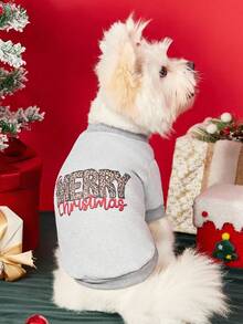 PETSIN 1 Pc Pet Christmas Cat And Dog Universal Merry Christmas Leopard Fashion Pattern English Letter Printed Pattern Grey Fleece Warm And Comfortable Dog Christmas - Multicolor - View 6