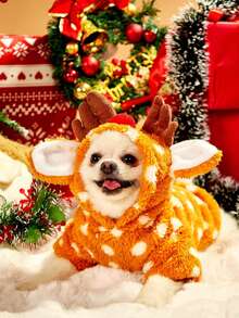 PETSIN Cute Reindeer Design Thick Fleece Warm Pet Sweatshirt, Suitable For Autumn/Winter - Brown - View 8