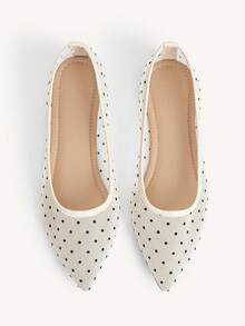 CUCCOO CHICEST Stylish And Sexy Closed Toe Pointed Women's Flat Shoes Transparent Polka Dot Mesh Flats Fall Shoes - Beige - View 1