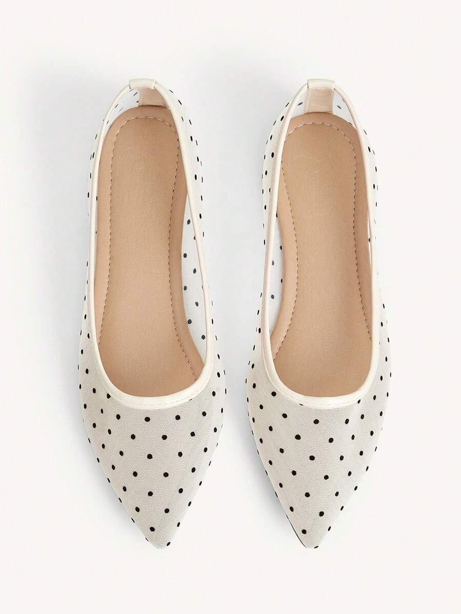 CUCCOO CHICEST Stylish And Sexy Closed Toe Pointed Women's Flat Shoes Transparent Polka Dot Mesh Flats Fall Shoes - Beige - View 1