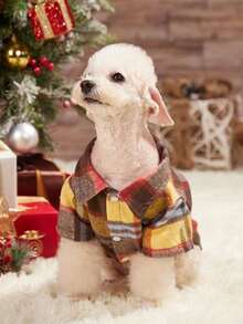 PETSIN 1pc Christmas Pet Plaid Fleece Patchwork Shirt, Warm For Autumn/Winter - Multicolor - View 11