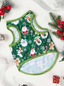 PETSIN 1pc Green Snowman Pattern Breathable Lightweight Dog/Cat Vest, New Christmas Design - Multicolor - View 9