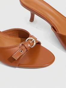 CUCCOO SZL 夏季 5.5CM 金屬馬蹄扣女款涼鞋 淺棕色高跟涼鞋 百搭日常通勤約會派對穿著女款高跟鞋 - 摩卡棕 - 查看 5
