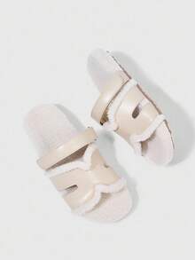 HighSole 休闲时尚百搭露趾毛绒拖鞋 - 米色 - 查看 9