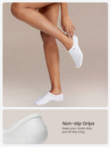 GLOWMODE 10 Pack Cotton-Blend No-Show Socks With Non-Slip Grips, Seamless Toes & Left/Right Design Gym Fitness Training Workout Studio Daily Active Casual Wear - White + black - View 2