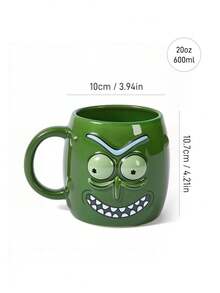 Rick and Morty X SHEIN 綠色立體趣味臉陶瓷馬克杯 600ml/20oz 大容量水杯，居家辦公咖啡茶杯，成人創意趣味禮品水杯組，男女通用日常飲水杯 - 綠色 - 查看 5