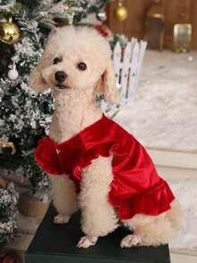 PETSIN 1pc Christmas Red Pet Christmas Dress, Skin Friendly And Breathable Pet Clothing - Multicolor - View 5