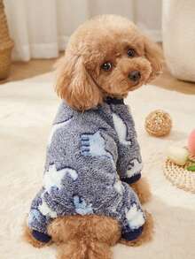PETSIN 1 Cat And Dog Warm Wool Dinosaur Printed Flannel Jumpsuit, Suitable For Pets - Multicolor - View 4