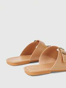 HighSole 女士平底凉鞋 舒适搭扣套脚凉鞋 - 卡其色 - 查看 9
