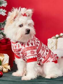 PETSIN 1 Pet Christmas Cat Dog Universal Red And White Christmas Snowflake Reindeer Pattern Printed Plush Warm And Comfortable Dog Christmas - Multicolor - View 6
