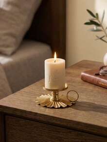 Cirelle 1pc Metal Pillar Candle Holder With Ring Handle - Vintage Sunburst Fluted Base Candle Plate For Pillar Candles & Jar Candles, Decorative Chamberstick Candle Stand For Table Centerpiece Gold/Black) - multicolor - View 5