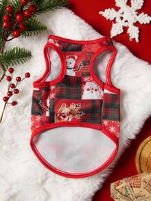 PETSIN 1pc Christmas Style Pet Vest, Classic And Eye-Catching Red And Black Checkered Pattern, Featuring Cute And Fun Patterns Such As Santa Claus, Reindeer, Snowman, Etc. It Is Skin Friendly, Breathable And Sleeveless Pet Vest - Multicolor - View 6