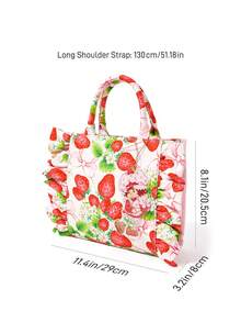 Strawberry Shortcake X SHEIN Strawberry Print Dual-Use Handbag With Acrylic Charm, Wearable As Handbag Or Crossbody For Daily Outing Essentials Storage - Pink - View 9