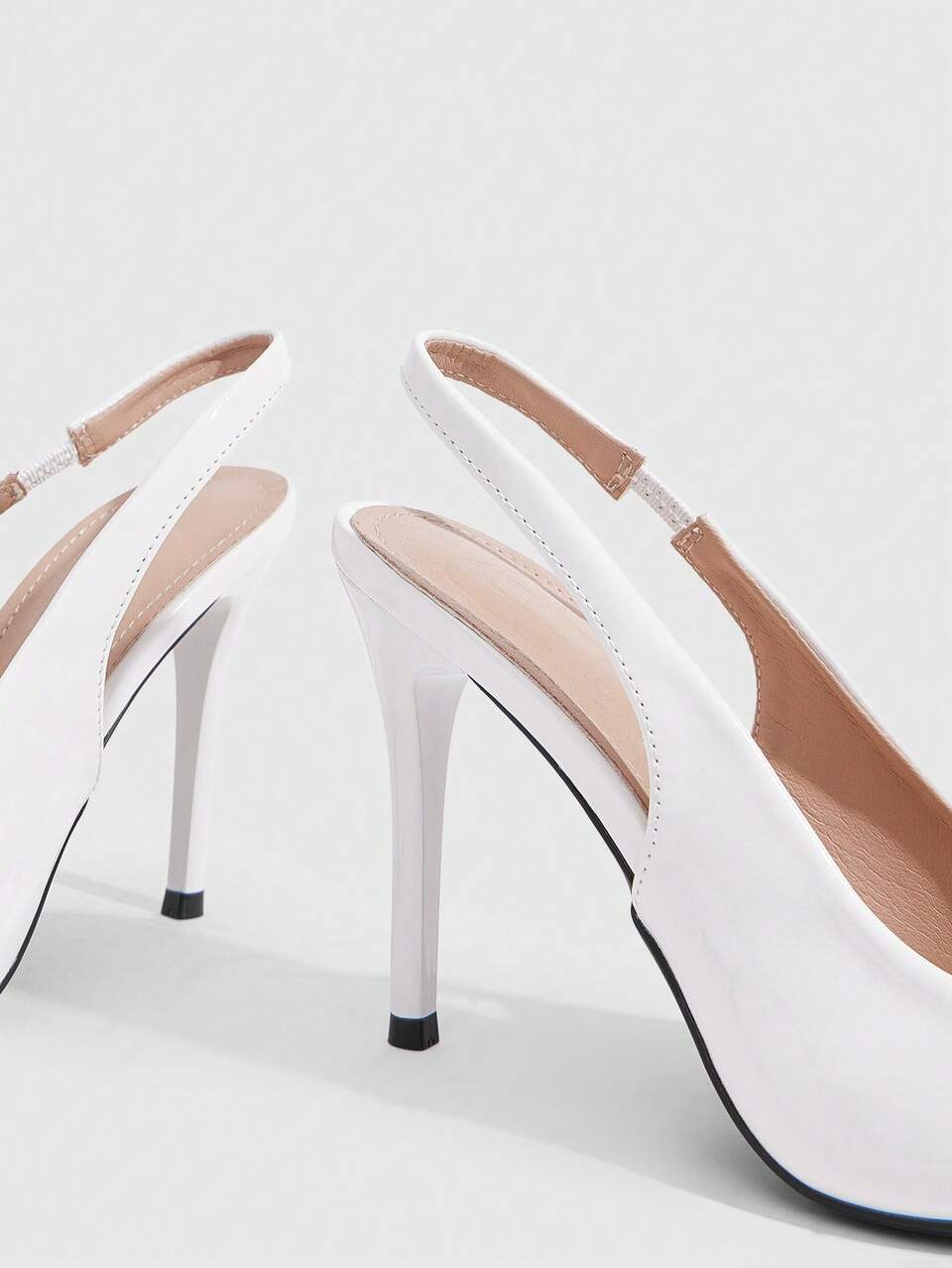 CUCCOO SZL Off-White Patent Leather Pointed Back Empty High Heels Women's Stiletto, Temperament Royal Sister Style Professional Commuter Sandals