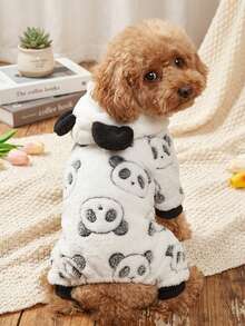 PETSIN 1pc Panda Head Print Cosplay Pet Jumpsuit Autumn And Winter Thick Warm Flannel Pet Clothing - Multicolor - View 4