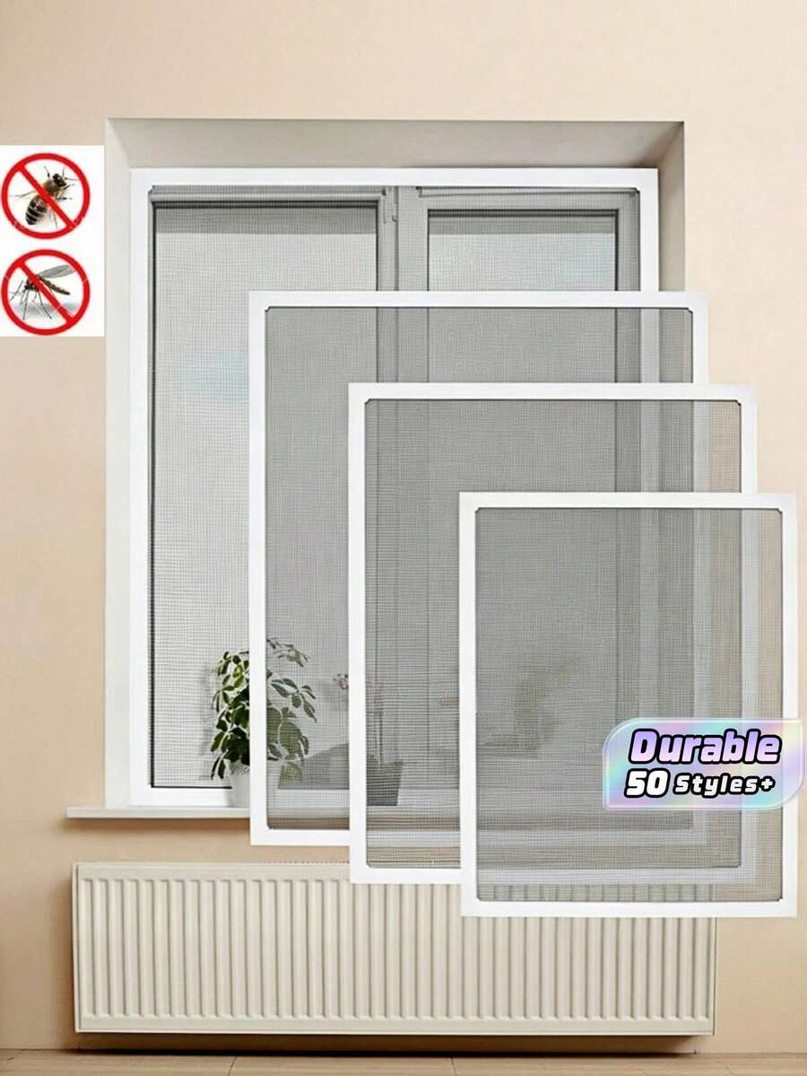1pc White Self-Adhesive Window Screen, No-Drill Mosquito Net With Hook & Loop, Fiberglass Mesh Insect Barrier, Easy Install DIY Door Window Net For Home - White - View 1