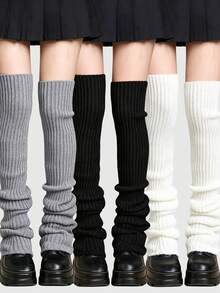 ROMWE Anime 3 Women's Knee Leg Covers, Black Gray And White Long Leg Covers, Suitable For Daily Versatile Wear - Black and white gray 1 - View 1